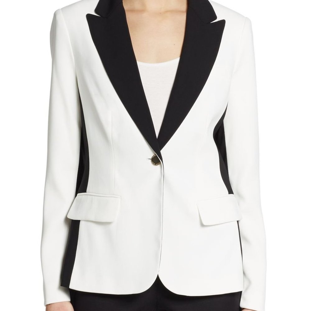 Ivory & Black Contrast Tuxedo Jacket